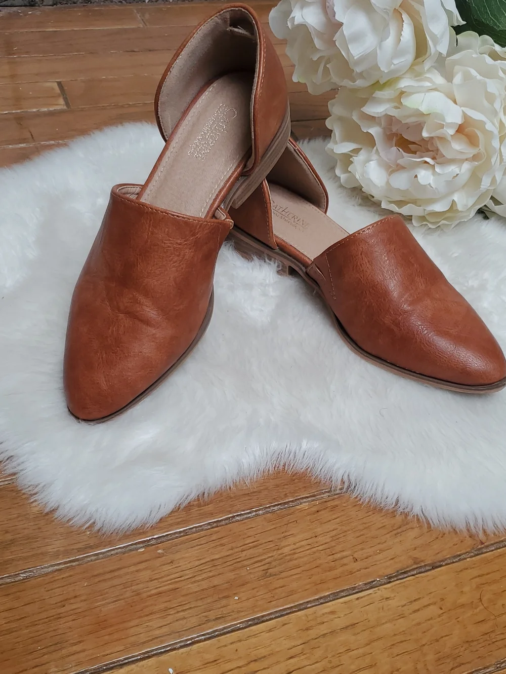 Catherine Malandrino Alaney Tan Cognac Pointed D'Orsay Flats